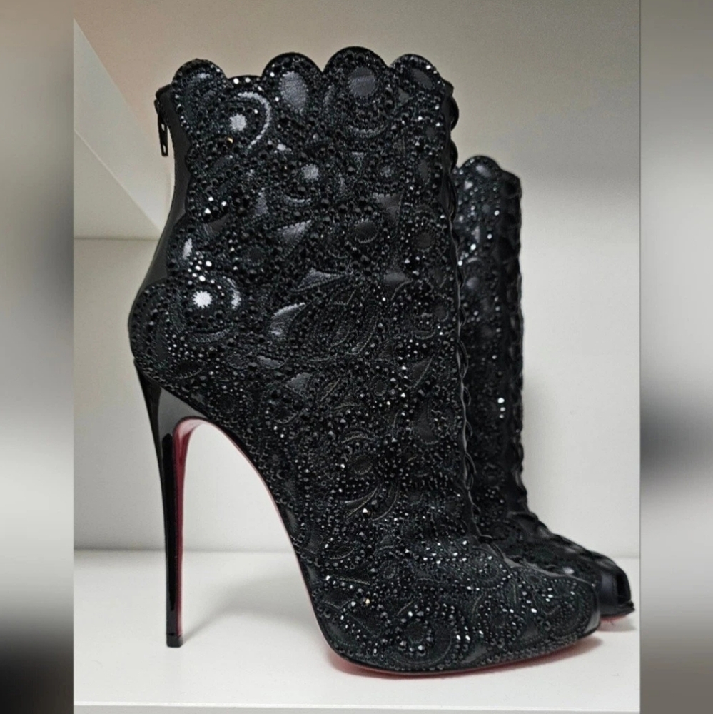 Christian Louboutin Rihanini Crystal Strass Lace Ankle Boot